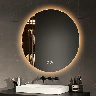 Image de EMKE Miroir de Salle Bain Rond diamètre 70 cm, avec Interrupteur Tactile, LED rétro éclairé, 3 Couleurs lumière Variable