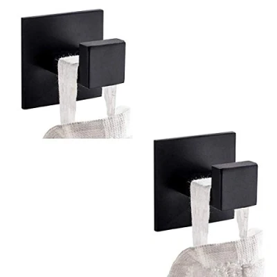 Image de Flybath Crochet pour Serviette Patère à Manteaux Chiffon Peignoir Cuisine Chambre SUS 304 Acier Inoxydable Fini Noir Mat Polyvalent Mural Auto adhésif Paquet de 2