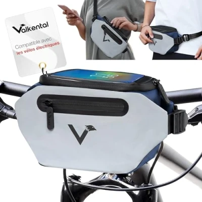 Image de Valkental® Sacoche vélo 3 en 1 Compatible KLICKfix Réfléchissante et imperméable Utilisable comme de Guidon Sac Banane Capacité 4L pour VAE