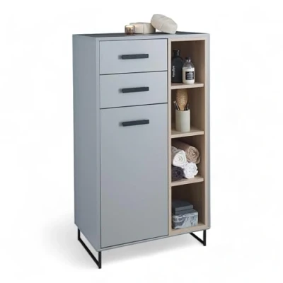 Image de Stella Trading Tunis Commode Aspect Armoire de Salle Bain avec Beaucoup d&#039;espace Rangement, Bois d&#039;ingénierie Métal, Gris/chêne Sonoma, Kommode