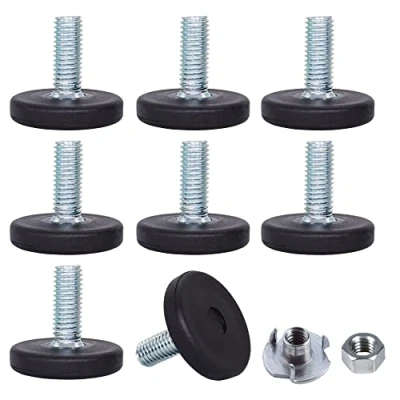 Image de SKIR&#039;CO Lot de 8 pieds nivellement meubles M8 x 20 mm, ronds réglables en métal, tige filetée M8, pied (écrous inclus)
