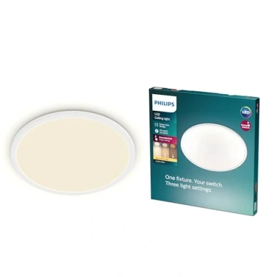 Image de PHILIPS Plafonnier rond à panneau LED SceneSwitch intensité variable, 3 ambiances différentes, blanc chaud, 18W. pour l&#039;éclairage intérieur, le salon et la chambre,