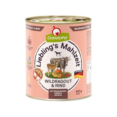 Image de GranataPet Liebling&#039;s Repas Wildragout &amp; bœuf Nourriture Humide pour Chien sans céréales et Sucre Aliment Complet 6 x 800 g