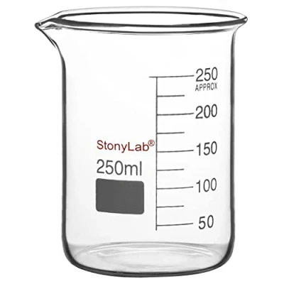 Image de stonylab Bécher en Verre, 1 Pack Verre Borosilicate Gradué Griffin de Forme Basse avec Bec verseur Laboratoire, 250 ml
