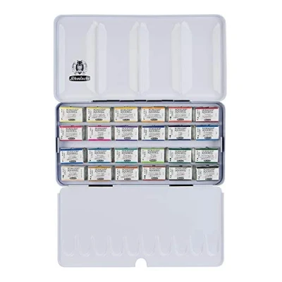 Image de Schmincke HORADAM® AQUARELL, coffret avec 18 nuances aquarelles extra fines, 74318097, en métal, godets 1/1 plus espace pour 6 ou 12 1/2
