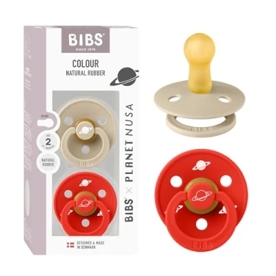 Image de BIBS Tétine Colour Planet Nusa. Lot de 2 sucettes. Sans bisphénol A, Téterelle ronde. Latex caoutchouc naturel, Fabriqué au Danemark, Taille (6 18 mois), Vanilla Mix