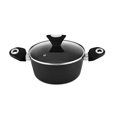 Image de Venga! Casserole de 20 cm avec couvercle, capacité 2,5 L, revêtement antiadhésif, va au lave vaisselle, fond à turbo induction, poignées ergonomiques toucher doux, noir/argent, VG POT 3000