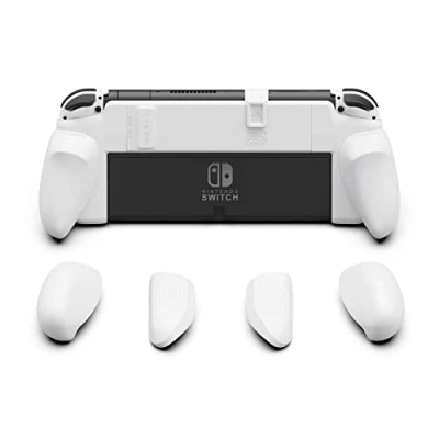 Image de Skull &amp; Co. NeoGrip pour Switch OLED et Modèle Régulier : Un Coque Dure Poignée avec Poignées Interchangeables [pour s&#039;adapter à Toutes Les Tailles de Mains] [sans Étui Transport] Blanc