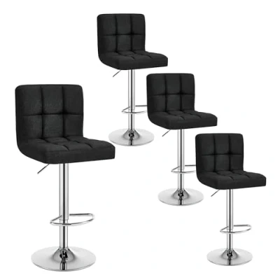 Image de WOLTU Tabourets Bar Lot de 4 Pied Noir/Blanc en Métal Siège Lin rembourrée Ajustables Hauteur avec Dossier, Noir, BH32sz