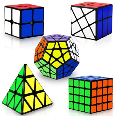 Image de Coolzon Speed Magic Cube Ensemble, 5 Pack Magique 2x2 4x4 Fenghuolun Pyramide Pyraminx Megaminx Puzzle Jouet Présent pour Enfants Adultes
