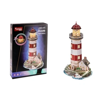 Image de EXPLORA Phare Puzzles 3D Lumineux 540055 72 Pièces Niveau 6 sans Colle Ni Ciseaux Educatif Jeu de Construction Cadeau Enfant Maquette À Partir 8 Ans