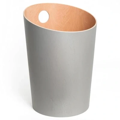 Image de Kazai.® Corbeille à Papier Design &#039;Bennet&#039; Poubelle Unique pour Bureau, Chambre, Chambre d&#039;Enfant, et Plus de Bureau en Placage Bois Véritable Gris (clair)