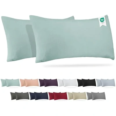 Image de Barbons Lot de 2 taies d&#039;oreiller 40 x 80 cm 165 g/m² Certifiées Oeko Tex 100 % coton Jersey doux Avec fermeture éclair (40 Vert)