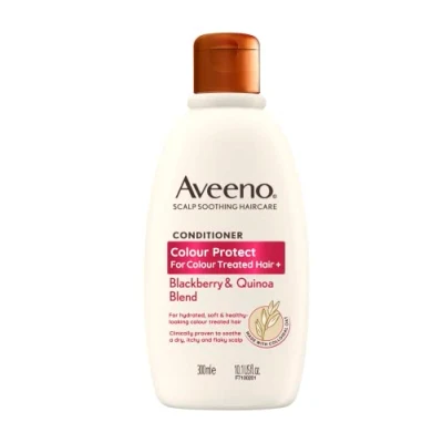 Image de Aveeno Soin capillaire apaisant pour cuir chevelu Protection de la mûre et du quinoa Après shampoing cheveux colorés 300 ml.