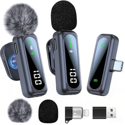 Image de Micro Cravate sans Fil avec Réduction du Bruit, Mini pour Iphone/Ipad/Téléphone Android/Ordinateur, Microphone Enregistrement Vidéo,Vlogging,Tiktok,Youtube(2 Mics)