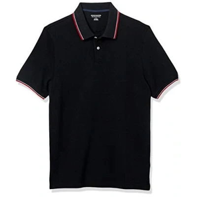 Image de Amazon Essentials Polo en Coton Piqué Coupe Ajustée Homme, Noir Thin Stripe, XL
