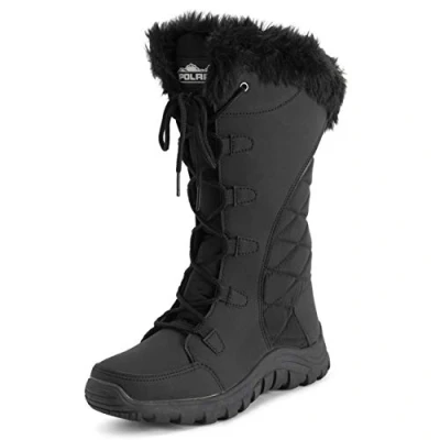 Image de Polar Femmes Matelassée Fausse Fourrure L&#039;hiver Canard Semelle En Caoutchouc Durable Neige Pluie Extérieure Bottes Noir Nylon Grand UK5/EU38 YC0657