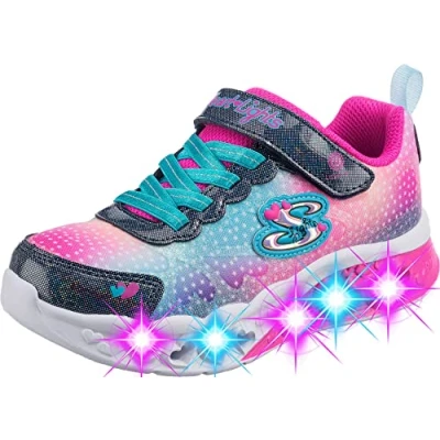 Image de Skechers Fille Lumières en Forme de Cœur Flutter Simply Love Basket, Bleu Marine Multicolore, 33.5 EU