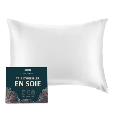 Image de Dreamzie Taie d oreiller en Soie 100% Naturelle de mûrier pour Les Cheveux et la Peau 19 mm des Deux côtés 1 unité Blanc 50x75 cm