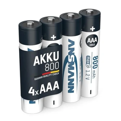 Image de ANSMANN Piles Rechargeables NiMH 800 mAh 1,2V (Lot de 4) AAA HR03 sans Effet mémoire ni Risque Surcharge Accumulateurs pour télécommande, Souris Fil, etc.