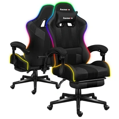 Image de Chaise Gaming HUZARO Force 4.7 RGB mesh Support lombaire Repose pieds Têtière