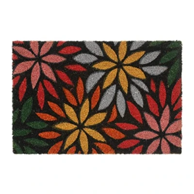 Image de Relaxdays Paillasson Coco, Motif de Fleurs, 60 x 40 cm, Tapis d’entrée, intérieur, extérieur, antidérapant, coloré