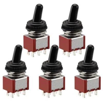 Image de Heschen miniature Interrupteur à bascule Mts 202 on DPDT 6 broches, 2 A 250 V, 5 120 avec capuchon étanche, Lot de