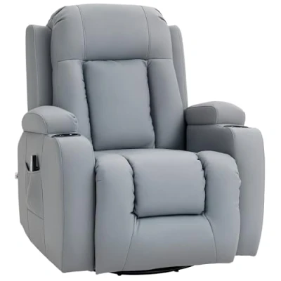 Image de HOMCOM Fauteuil de Massage par Vibration électrique Chauffant 360 pivotant inclinable manuellement Repose Pied télécommande Gris Clair