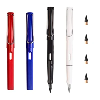 Image de Liekadijiae 4 Pièces Crayon Infini, éternel Portable Effaçable, à Papier Sans Encre, Crayons Encre éternels, avec Plume en Graphite Remplaçable