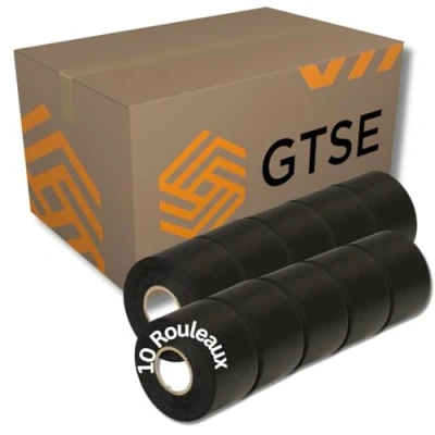 Image de GOCABLETIES Ruban adhésif isolant électrique noir 10 rouleaux 50 mm x 33 m Résistant, autocollant Protèger, regrouper, réparer des câbles