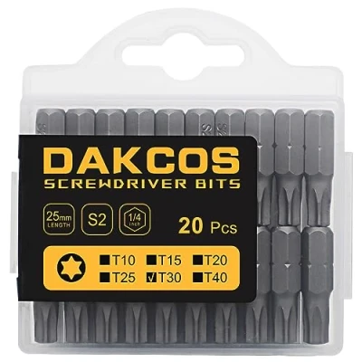 Image de DAKCOS T30 Bit, embouts T30, assortiment d&#039;embouts en S2 (longueur : 25 mm, 20 pièces)