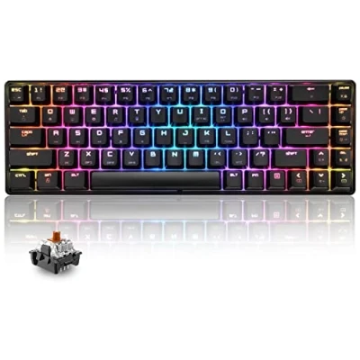 Image de T8 RGB 60% Clavier Mécanique, de Jeu Filaire Layout Compacte 65%, 18 LED RVB Chroma Rétroéclairées, QWERTY Mini 68 Touches Full Key Anti ghosting Pour PS4, Xbox, PC, MAC Brown Switch/Black