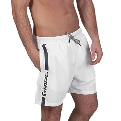 Image de RIPT Performance Essentials Short de Bain à séchage Rapide avec Protection Solaire UV 50, Blanc/Marine, XL Homme