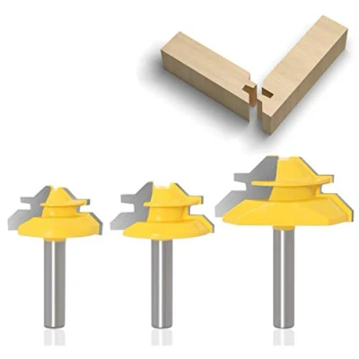 Image de 3 Pcs 45 Degrés Lock Mitre Router Bit 8mm, APLUS Fraise à Bois, Rainurer, Joint Cutter Pour Outil de Coupe du Bois Machine Gravure, Décogeupa