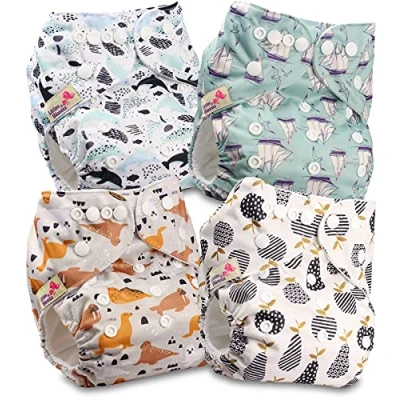 Image de Littles &amp; Bloomz Lot de 4 Bébé Couches Réutilisables en Tissu Couche Lavable à Poche avec Bouton Pression, FLP2 0406