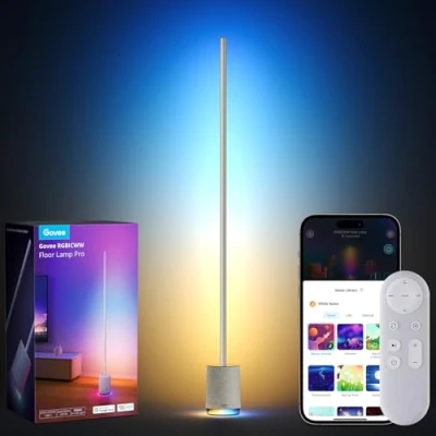 Image de Govee Lampadaire Pro, Lampe LED RGBIC 2100 Lumens avec Haut parleur Bluetooth et Bruit Blanc, Fonctionne Alexa, 16 Millions de Couleurs, Synchronisation Musicale, Pour Salon, Gris