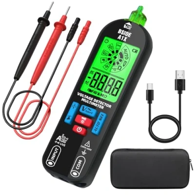 Image de BSIDE A1X Multimètre Numérique Rechargeable Mini Détecteur de Tension Sans Contact avec Écran ID Testeur Automatique Continuité et Résistance Capacité Diode Voltmètre Étui