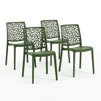 Image de Lot de chaises Anna en polypropylène renforcé, empilables, Usage intérieur et extérieur (4 chaises, Vert olive)