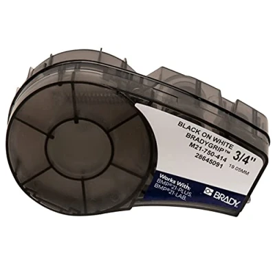 Image de Brady (M21 750 414) Matériau à crochets imprimable BradyGrip pour étiqueteuses BMP21 PLUS, LAB et 19.05 mm x 3.048 m Noir sur blanc