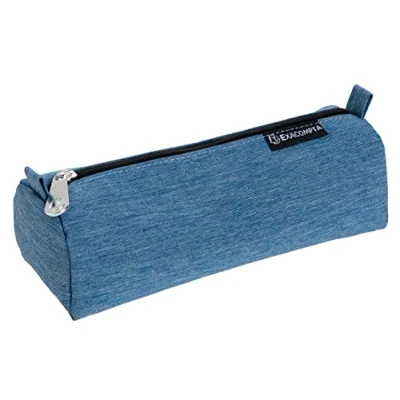Image de EXACOMPTA Réf. 52780E Carton de 6 Trousses Rondes Denim 500 fabriquées en Polyester Extra résistant entièrement doublé avec Un Fond Plat Couleurs Bleu Jean, Noir Rose Jean
