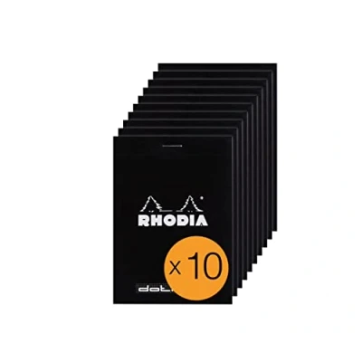 Image de RHODIA 12559Cpack Bloc Notes Agrafé Dotpad N12 Black 8,5x12 cm Pointillés Dot 80 Feuilles Détachables Papier Clairefontaine Blanc g/m² Couverture en Carte Enduite Paquet de 10 blocs