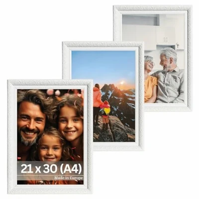 Image de Victor Cadre Photo Vintage Rubens Set de 3 21x30 cm (A4) Blanc Baguette: 30x20mm Verre Véritable Baroque 20x30 A4