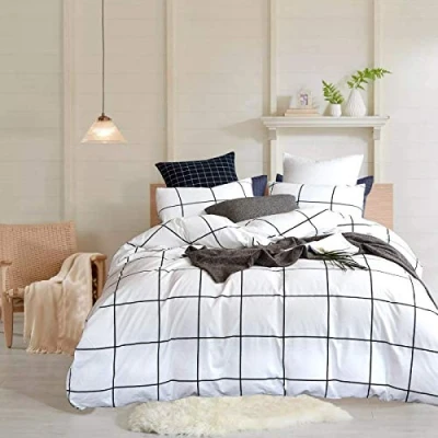 Image de Sedefen Housse de Couette 200x200cm + 2 x Taies d&#039;oreiller 65x65cm,à Carreaux Géométrique Noir et Blanc avec Fermeture Éclair en Microfibre Parure lit Personnes