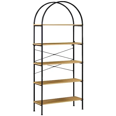 Image de HOMCOM Étagère Rangement à 5 Niveaux Bibliothèque Meuble de Haut Arrondie en Arche Style Industriel 80 x 28 179 cm Naturel Noir