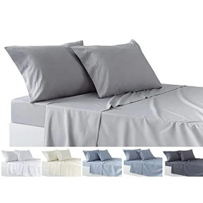 Image de Todocama Parure de draps 4 pièces Drap Housse Ajustable Plat Deux taies d&#039;oreiller 50 x 80 cm (lit 90 190/200 cm, Gris Clair)