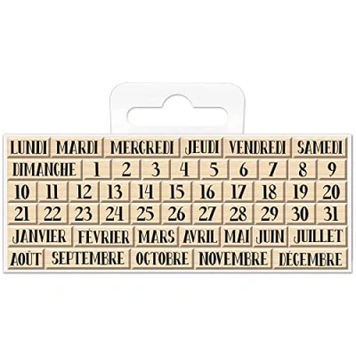 Image de Mini Tampons Bois Calendrier Mois Jours Dates 0,6 à 1,7 cm 50 pcs, Beige