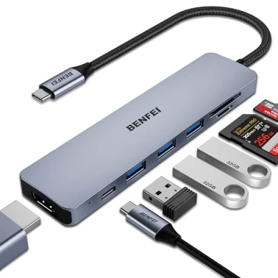 Image de BENFEI USB C Hub Multiport vers HDMI Carte PD 100W Charge Power Delivery Thunderbolt Compatible avec iPhone 15 MacBook iPad 7in1, Adaptateur,