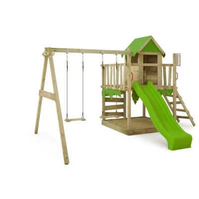 Image de FATMOOSE Aire de Jeux JazzyJungle Jam XXL portique en Bois avec balançoire et Toboggan Vert Pomme, Tour d&#039;escalade pour Enfants bac à Sable, échelle Accessoires Jeu Le Jardin.