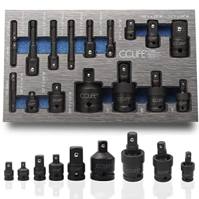 Image de CCLIFE Lot de 17 douilles pour visseuse à percussion 1/4&quot;, 3/8&quot;, 1/2&quot;, 3/4&quot; et joint cardan Cr Mo