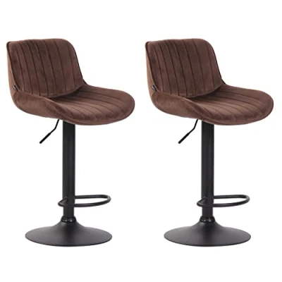 Image de CLP Lot De 2 Tabourets Bar Lentini en Velours I Chaise Haute Bistrot avec Repose Pieds Hauteur Réglable Pivotant, Couleur:Marron, Couleur du Cadre:Noir